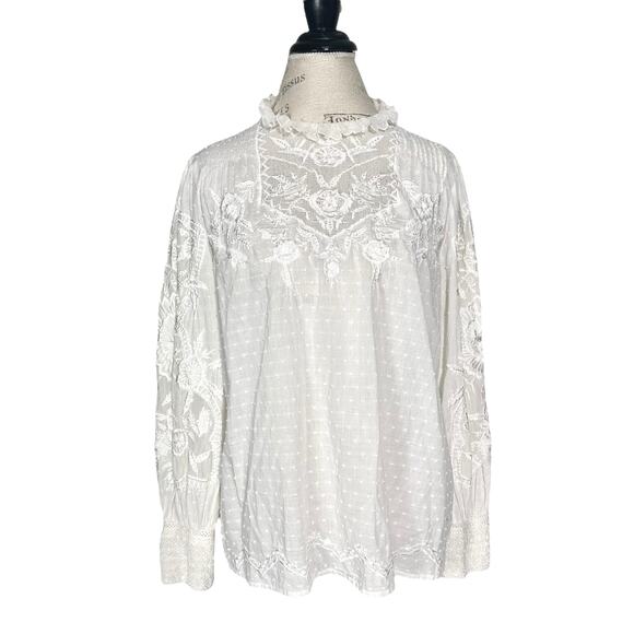 Sundance | Women | Ivory Prairie Farm Ruffled Lace Bib Collar Blouse | Sz Large - Picture 2 of 16